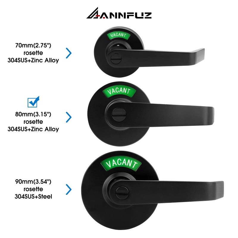 ANNFUZ Privacy Lever Lock with in-Used Or Vacant Indicator,Bathroom Handle Door Lock with Occupied Sign for Men/Woman Restrooms,Commerical ANSI Grade 2,Perfect for Public Washrooms (Matte Black) - Image 2